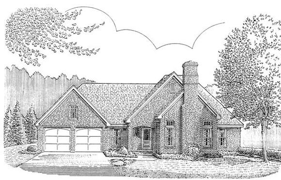 European, One-Story, Traditional House Plan 90361 with 3 Beds, 2 Baths, 2 Car Garage Elevation