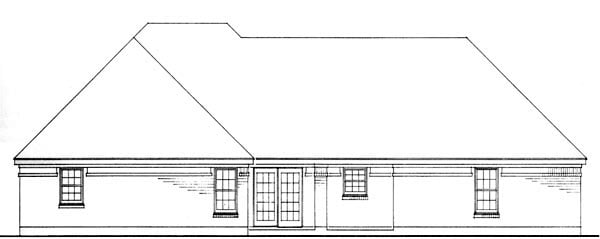 European, One-Story, Traditional Plan with 1541 Sq. Ft., 3 Bedrooms, 2 Bathrooms, 2 Car Garage Rear Elevation