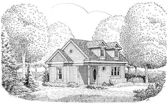 Cottage, Country, Narrow Lot, Victorian House Plan 90362 with 1 Beds, 1 Baths Elevation