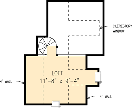 Cottage, Narrow Lot House Plan 90366 with 1 Beds, 1 Baths Second Level Plan