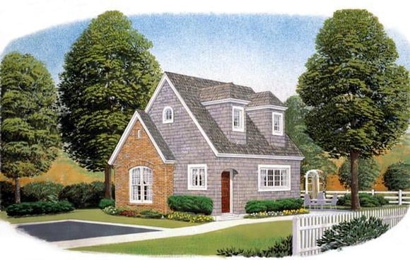 Cottage, Narrow Lot House Plan 90366 with 1 Beds, 1 Baths Elevation