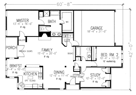 Contemporary, Craftsman, European, One-Story House Plan 90369 with 2 Beds, 2 Baths, 2 Car Garage First Level Plan