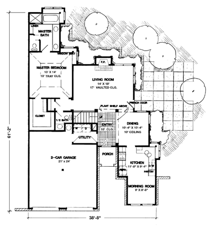 Narrow Lot House Plan 90392 with 3 Beds, 3 Baths, 2 Car Garage First Level Plan