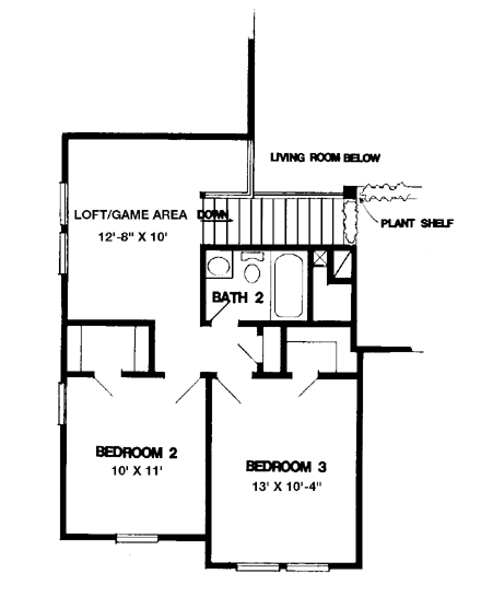Narrow Lot House Plan 90392 with 3 Beds, 3 Baths, 2 Car Garage Second Level Plan