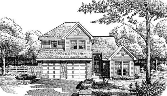 Narrow Lot House Plan 90392 with 3 Beds, 3 Baths, 2 Car Garage Elevation