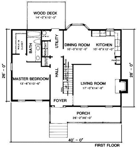Country, Traditional House Plan 90401 with 3 Beds, 2 Baths First Level Plan