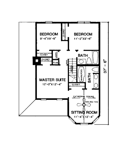 Craftsman, Farmhouse, Southern House Plan 90406 with 3 Beds, 3 Baths Second Level Plan