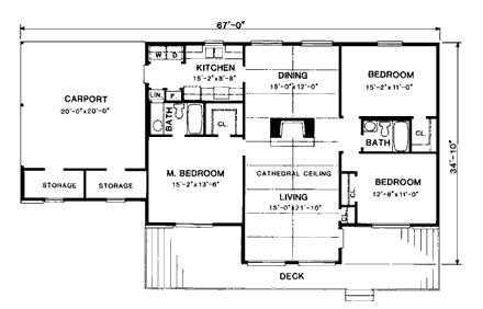 Contemporary, One-Story, Ranch House Plan 90412 with 3 Beds, 2 Baths, 2 Car Garage First Level Plan