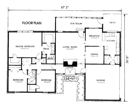 Contemporary, Craftsman, One-Story, Southwest House Plan 90417 with 3 Beds, 2 Baths First Level Plan