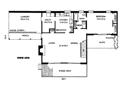 Contemporary House Plan 90418 with 3 Beds, 2 Baths, 1 Car Garage First Level Plan