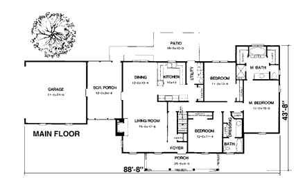 Country House Plan 90423 with 3 Beds, 2 Baths, 2 Car Garage First Level Plan
