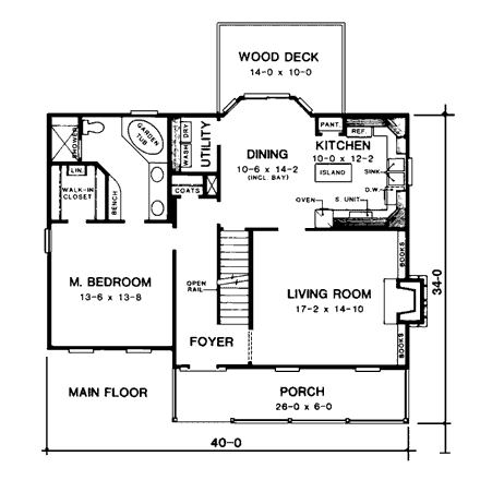 Country House Plan 90440 with 3 Beds, 2 Baths, 2 Car Garage First Level Plan