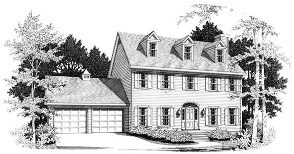 Colonial House Plan 90448 with 5 Beds, 4 Baths, 2 Car Garage Elevation