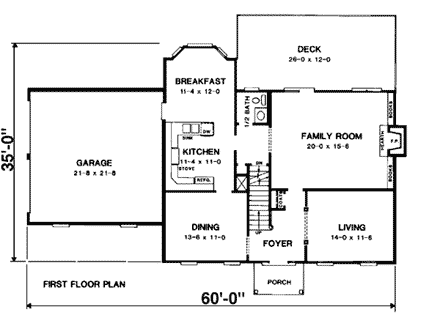 Colonial House Plan 90449 with 3 Beds, 3 Baths, 2 Car Garage First Level Plan