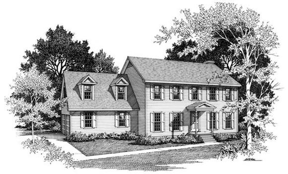Colonial House Plan 90449 with 3 Beds, 3 Baths, 2 Car Garage Elevation