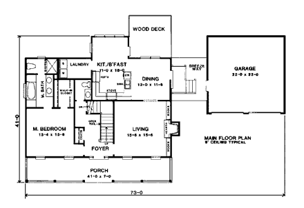 Country, Southern House Plan 90455 with 3 Beds, 3 Baths, 2 Car Garage First Level Plan