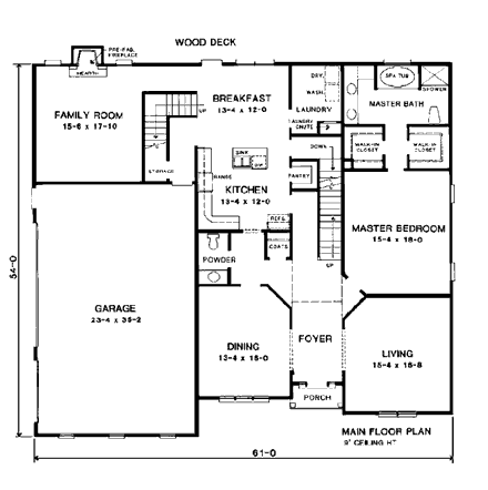 Tudor House Plan 90462 with 3 Beds, 3 Baths, 3 Car Garage First Level Plan