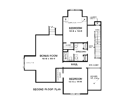 Tudor House Plan 90462 with 3 Beds, 3 Baths, 3 Car Garage Second Level Plan