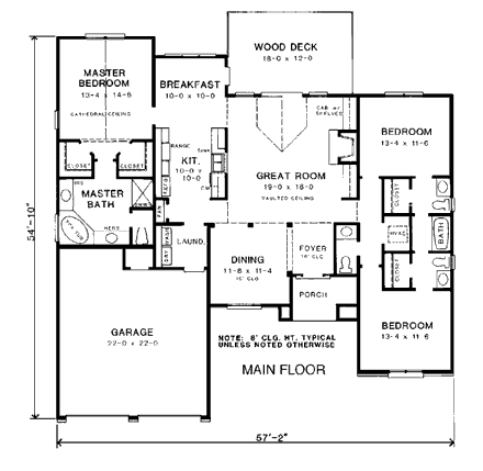 Traditional House Plan 90466 with 3 Beds, 3 Baths, 2 Car Garage First Level Plan