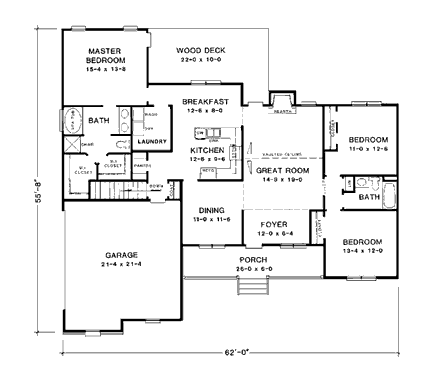 Traditional House Plan 90476 with 3 Beds, 2 Baths, 2 Car Garage First Level Plan
