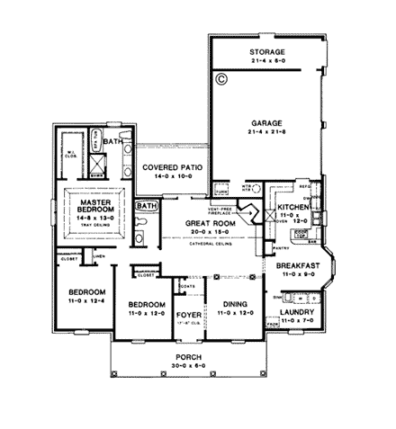 Country House Plan 90486 with 3 Beds, 2 Baths, 2 Car Garage First Level Plan