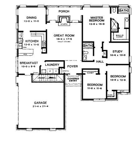 Traditional House Plan 90487 with 3 Beds, 2 Baths, 2 Car Garage First Level Plan