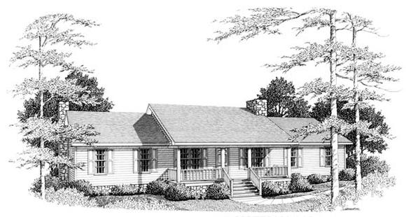 One-Story, Ranch House Plan 90489 with 3 Beds, 2 Baths, 2 Car Garage Elevation