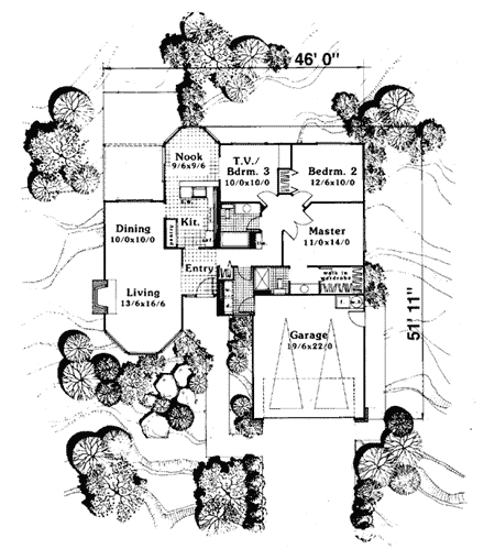 Contemporary House Plan 90500 with 2 Beds, 2 Baths, 2 Car Garage First Level Plan
