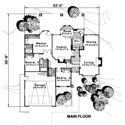 Contemporary, Florida, Mediterranean, One-Story House Plan 90502 with 3 Beds, 2 Baths, 2 Car Garage First Level Plan