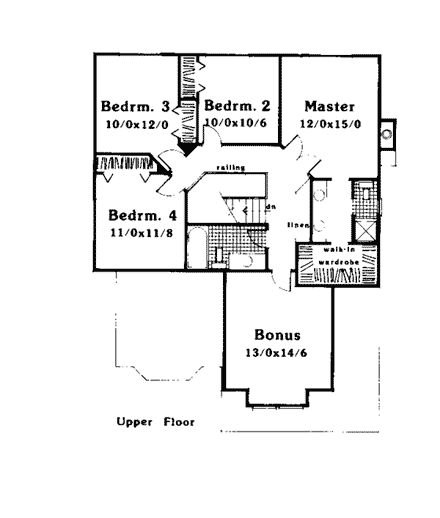 Contemporary House Plan 90512 with 4 Beds, 3 Baths Second Level Plan