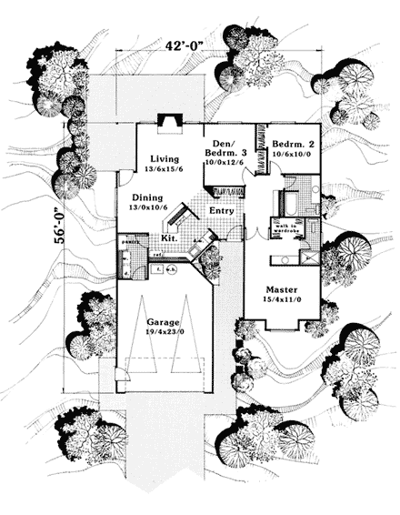 Contemporary House Plan 90523 with 2 Beds, 2 Baths, 2 Car Garage First Level Plan