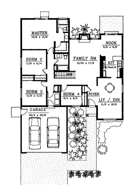 One-Story, Ranch, Traditional House Plan 90701 with 4 Beds, 2 Baths, 2 Car Garage First Level Plan