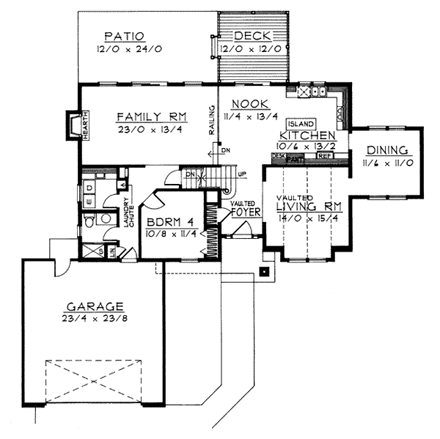 Traditional House Plan 90702 with 4 Beds, 3 Baths, 2 Car Garage First Level Plan