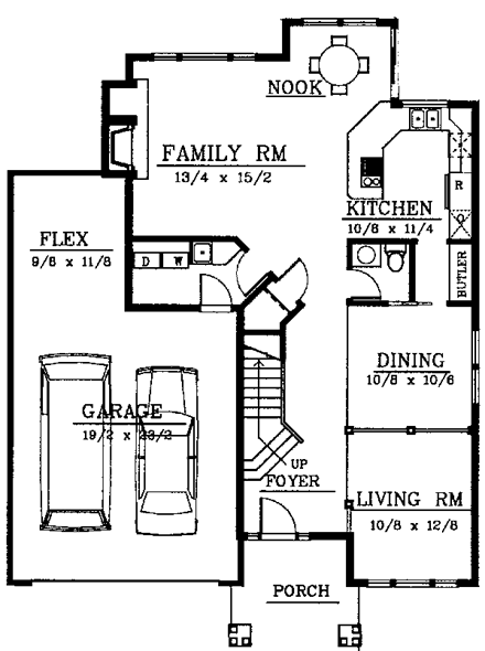 Craftsman, Narrow Lot House Plan 90716 with 4 Beds, 3 Baths, 2 Car Garage First Level Plan