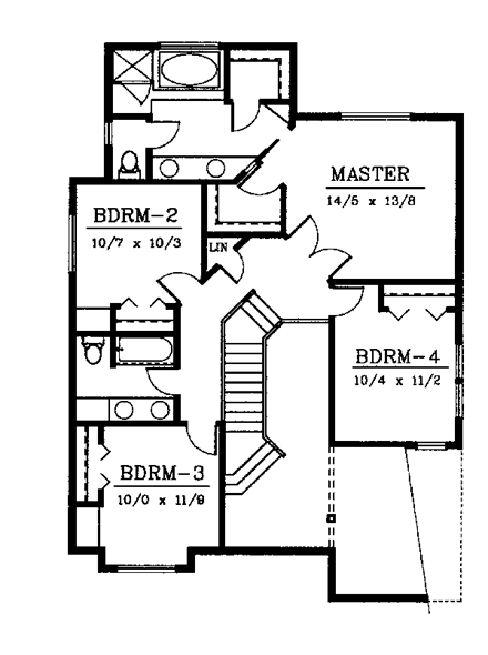 Craftsman, Narrow Lot House Plan 90716 with 4 Beds, 3 Baths, 2 Car Garage Second Level Plan