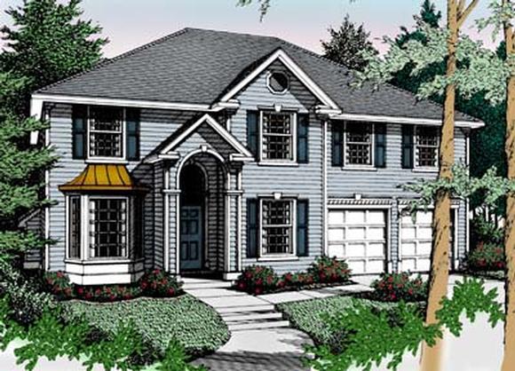 Colonial House Plan 90722 with 4 Beds, 3 Baths, 3 Car Garage Elevation