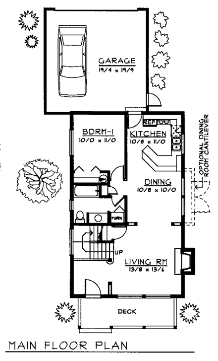 Craftsman, Narrow Lot House Plan 90725 with 3 Beds, 2 Baths, 2 Car Garage First Level Plan