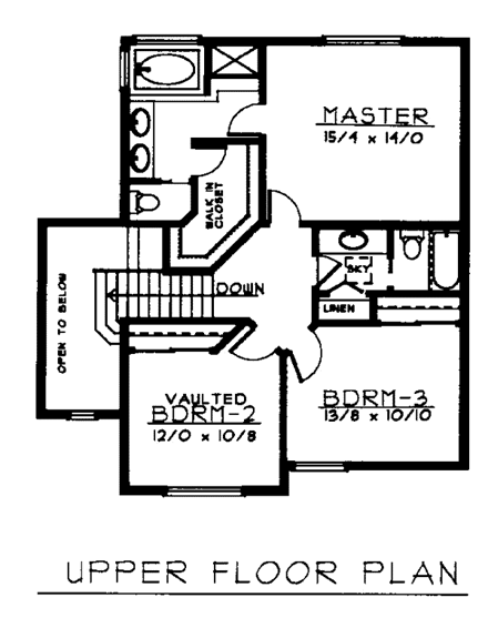 Traditional House Plan 90737 with 4 Beds, 3 Baths, 3 Car Garage Second Level Plan