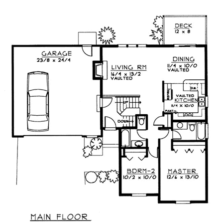 Colonial, Traditional House Plan 90740 with 2 Beds, 2 Baths, 2 Car Garage First Level Plan
