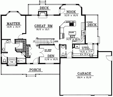 Country, Farmhouse House Plan 90742 with 4 Beds, 3 Baths, 3 Car Garage First Level Plan