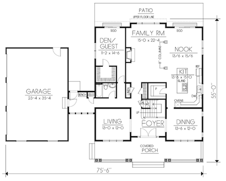 Country, Craftsman House Plan 90751 with 5 Beds, 3 Baths, 3 Car Garage First Level Plan