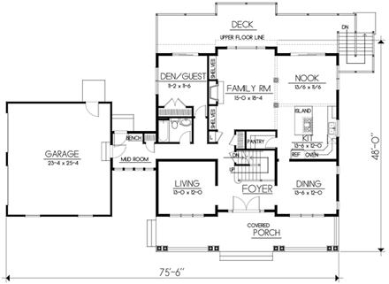 Craftsman House Plan 90757 with 5 Beds, 3 Baths, 2 Car Garage First Level Plan