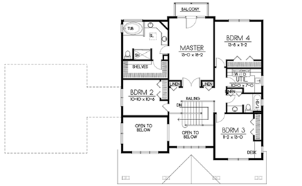 Craftsman House Plan 90757 with 5 Beds, 3 Baths, 2 Car Garage Second Level Plan