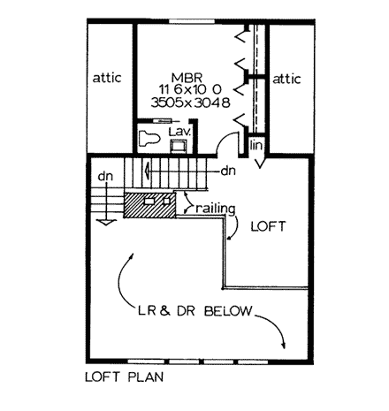 Cabin, Country House Plan 90822 with 3 Beds, 2 Baths Second Level Plan