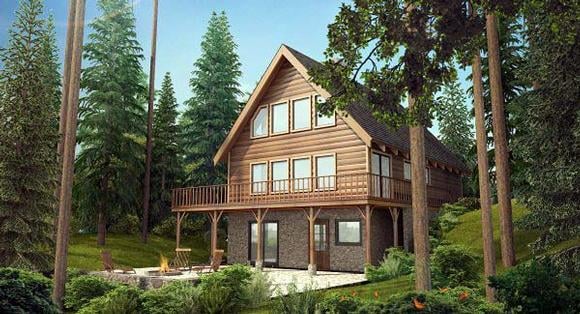 Cabin, Country House Plan 90822 with 3 Beds, 2 Baths Elevation