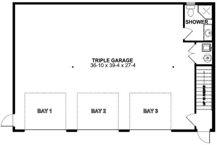 3 Car Garage Apartment Plan 90833 with 1 Beds, 2 Baths First Level Plan