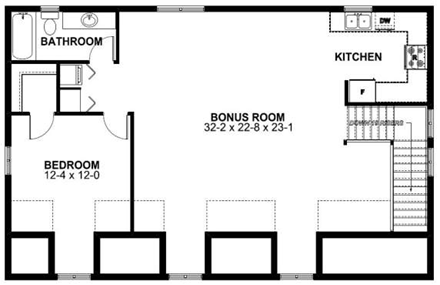 3 Car Garage Apartment Plan 90833 with 1 Beds, 2 Baths Second Level Plan