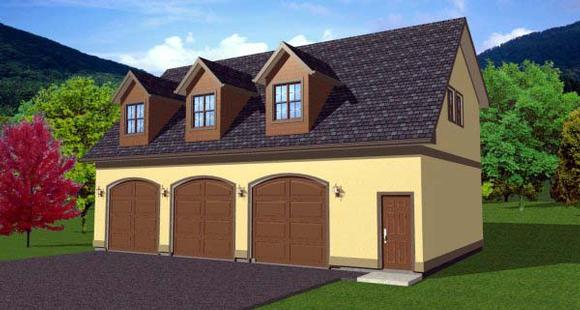 3 Car Garage Apartment Plan 90833 with 1 Beds, 2 Baths Elevation