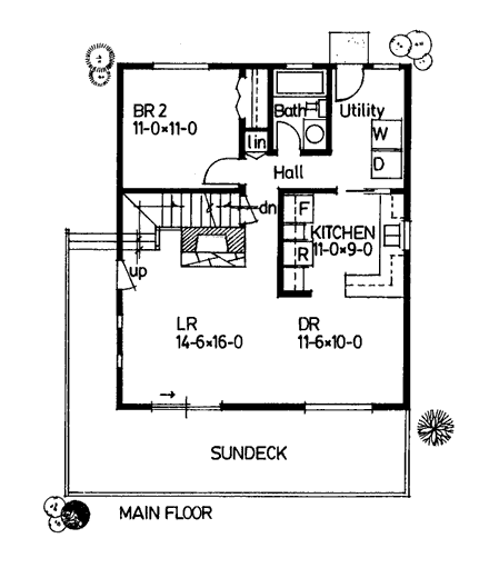 Cabin House Plan 90847 with 2 Beds, 2 Baths First Level Plan