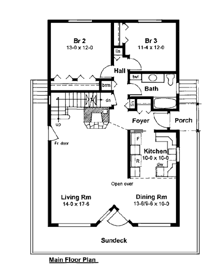 Contemporary House Plan 90870 with 3 Beds, 2 Baths First Level Plan